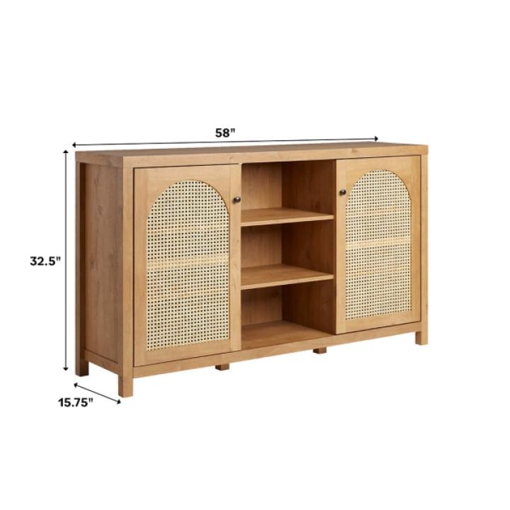 Brown Wood and Rattan 2-Door Cabinet