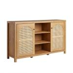 Brown Wood and Rattan 2-Door Cabinet