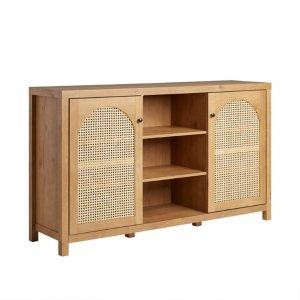 Brown Wood and Rattan 2-Door Cabinet