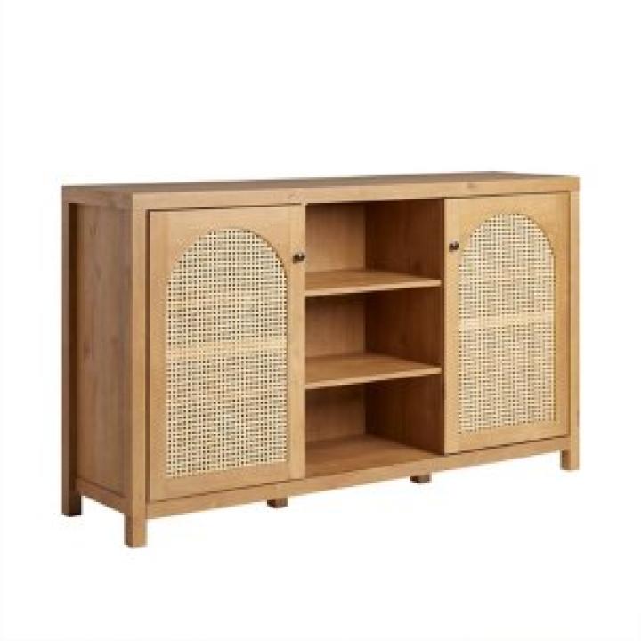 Brown Wood and Rattan 2-Door Cabinet