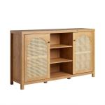 Brown Wood and Rattan 2-Door Cabinet