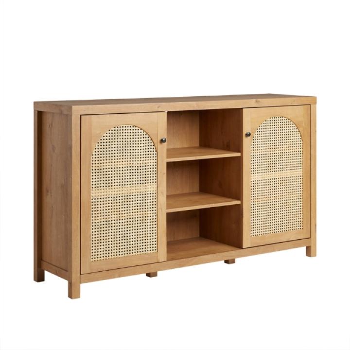 Brown Wood and Rattan 2-Door Cabinet