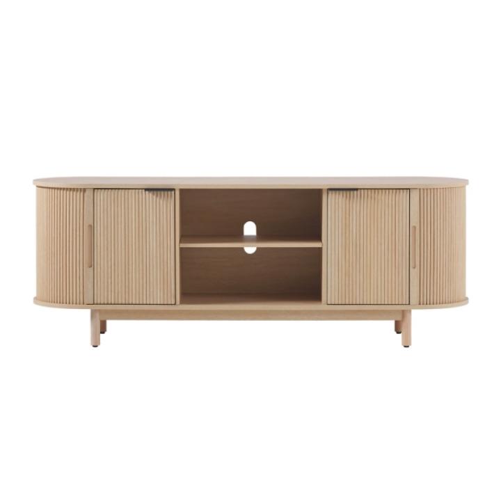 Natural Wood Reeded Oval TV Stand
