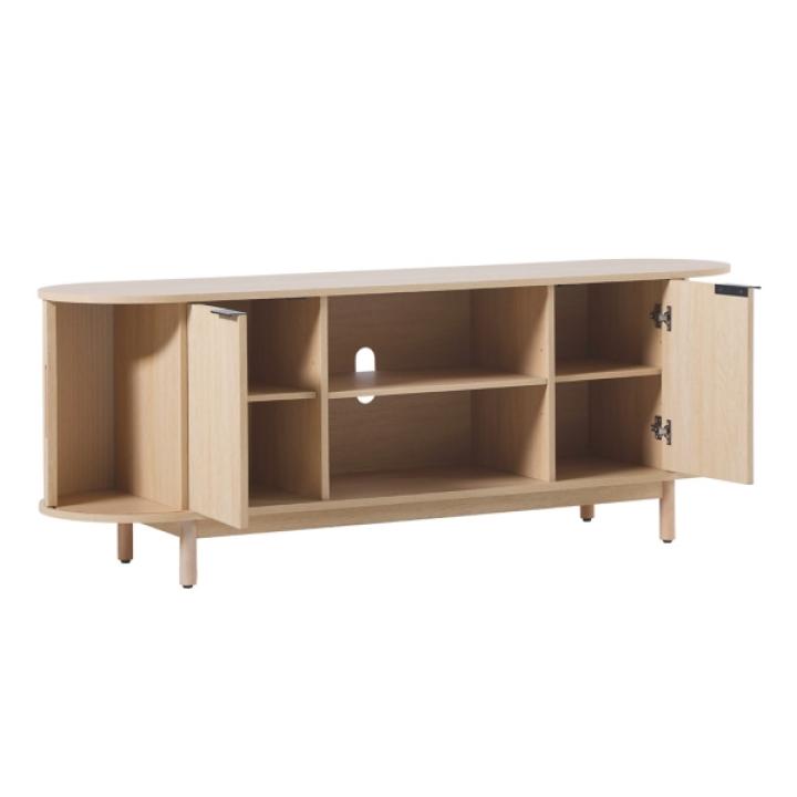 Natural Wood Reeded Oval TV Stand
