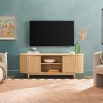 Natural Wood Reeded Oval TV Stand