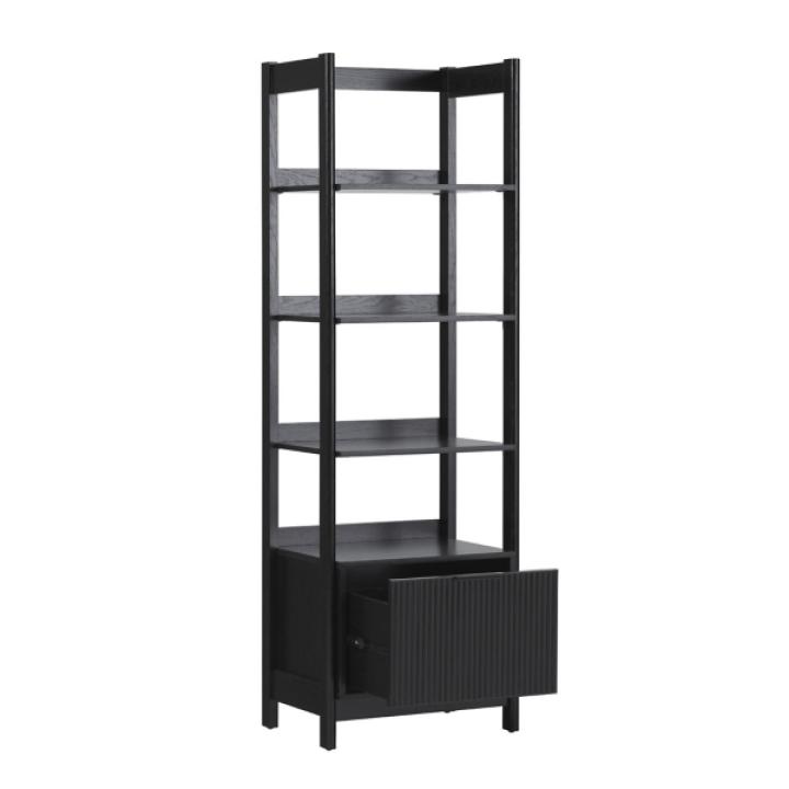 Black Reeded Wood Holmes Narrow Bookcase
