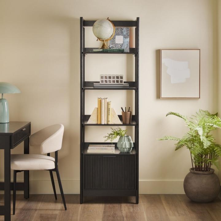 Black Reeded Wood Holmes Narrow Bookcase