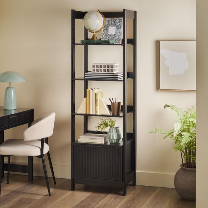 Black Reeded Wood Holmes Narrow Bookcase