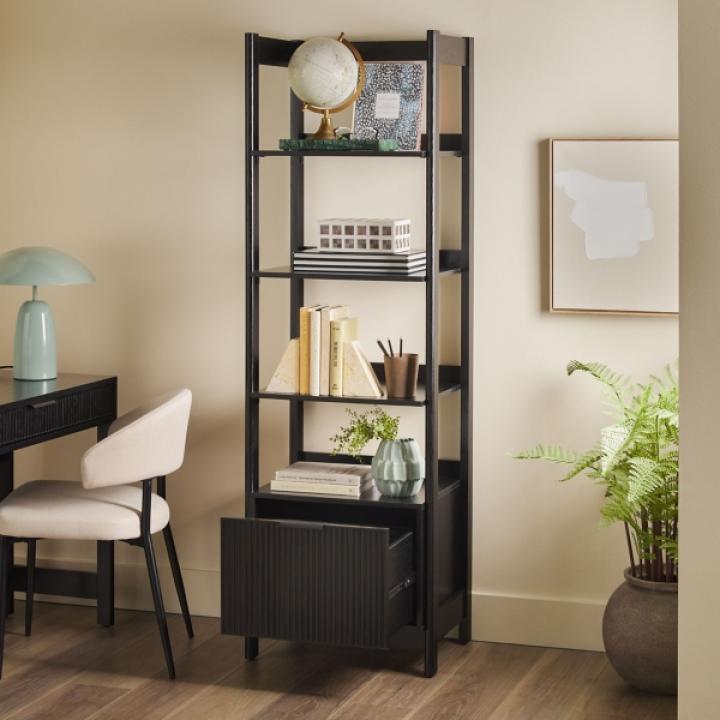 Black Reeded Wood Holmes Narrow Bookcase