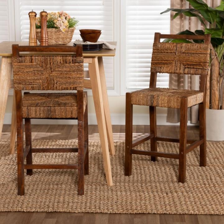 Natural Seagrass Cordoba Counter Stools, Set of 2