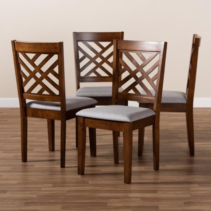 Gray Walnut Wood Cut-Out Dining Chairs, Set of 4
