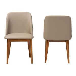 Beige Faux Leather Modern Dining Chairs, Set of 2