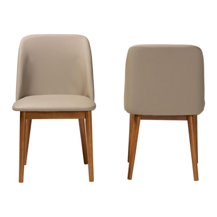 Beige Faux Leather Modern Dining Chairs, Set of 2