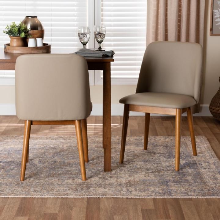 Beige Faux Leather Modern Dining Chairs, Set of 2