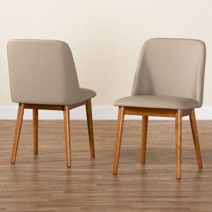 Beige Faux Leather Modern Dining Chairs, Set of 2