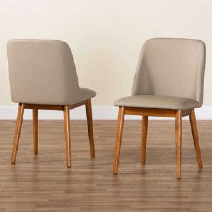 Beige Faux Leather Modern Dining Chairs, Set of 2