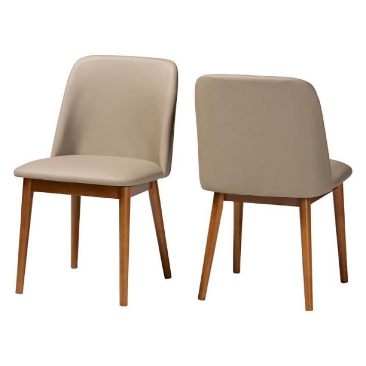 Beige Faux Leather Modern Dining Chairs, Set of 2