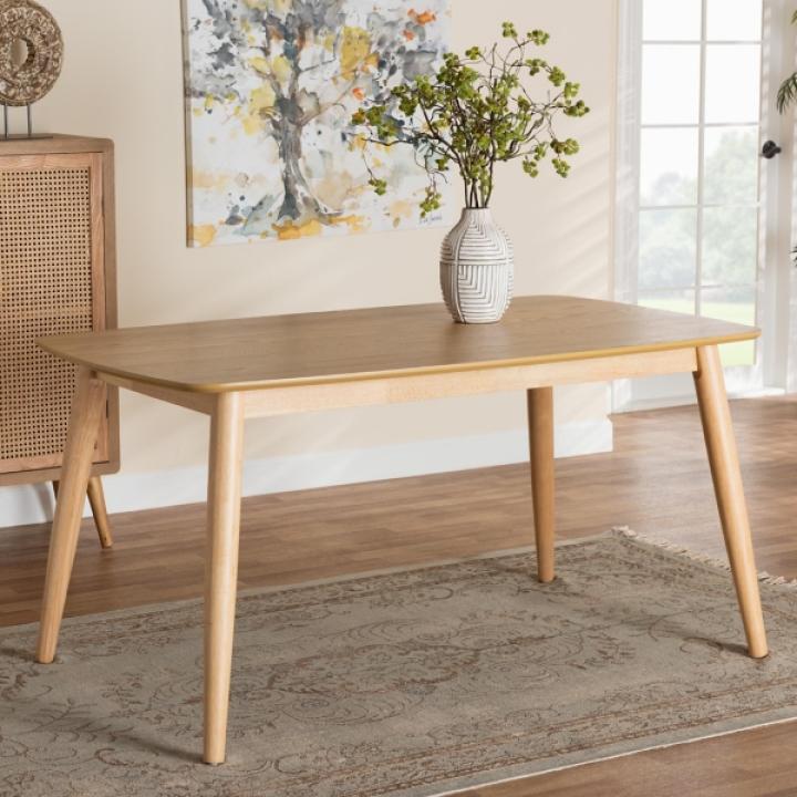 Natural Oak Mid-Century Modern Dining Table