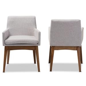 Gray Upholstered Walnut Dining Chairs, Set of 2