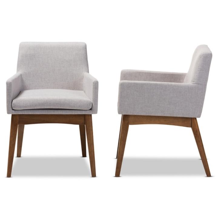 Gray Upholstered Walnut Dining Chairs, Set of 2