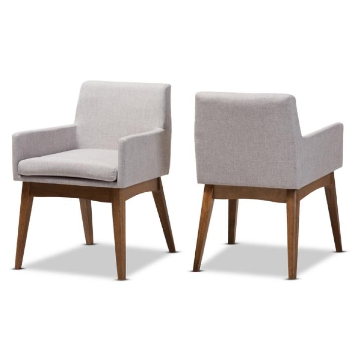 Gray Upholstered Walnut Dining Chairs, Set of 2