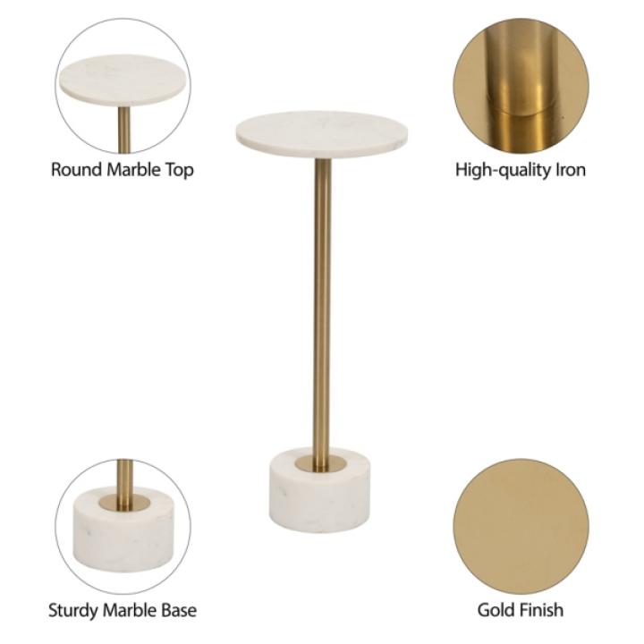 White Marble & Gold Metal Round Cocktail Table