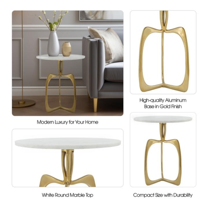 Gold Metal and Marble Modern Abstract Accent Table