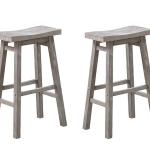 Gray Wire Brush Saddle Bar Stools, Set of 2