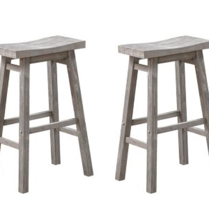 Gray Wire Brush Saddle Bar Stools, Set of 2