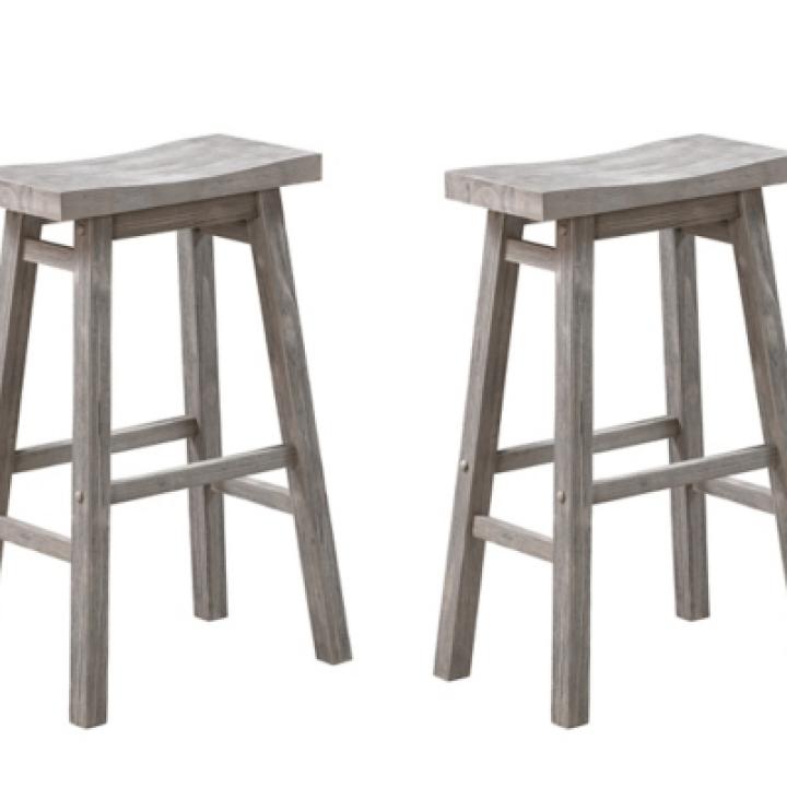 Gray Wire Brush Saddle Bar Stools, Set of 2