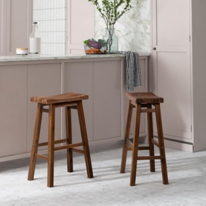 Chestnut Wire Brush Saddle Bar Stools, Set of 2
