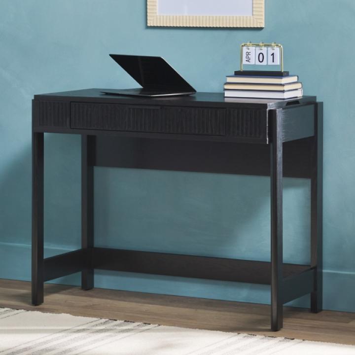 Black Reeded Wood Lift-Top Desk