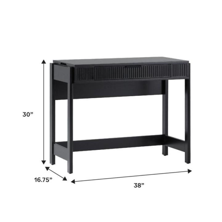 Black Reeded Wood Lift-Top Desk