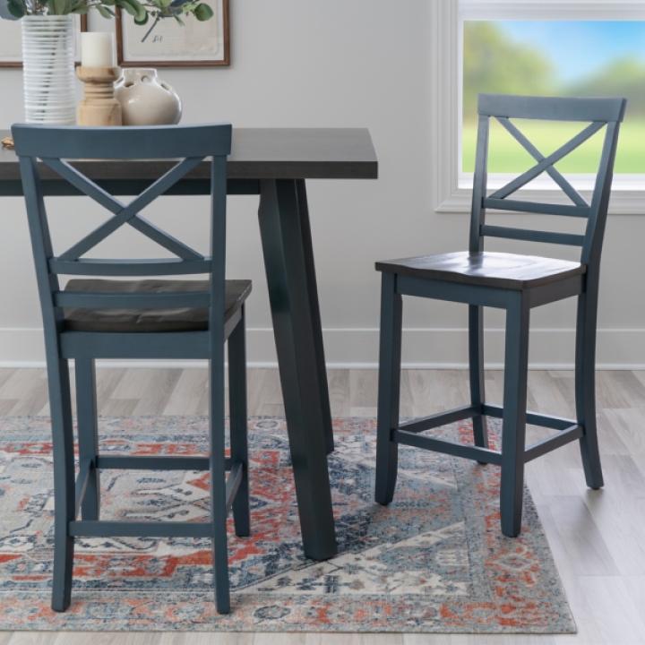 Blue and Gray Wood Aliza Counter Stools, Set of 2