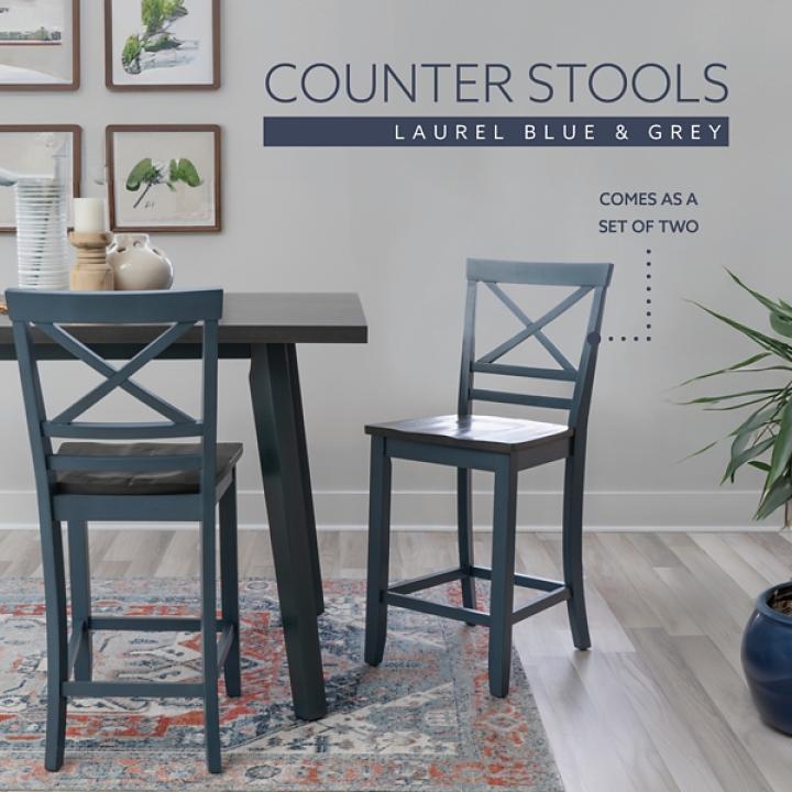Blue and Gray Wood Aliza Counter Stools, Set of 2