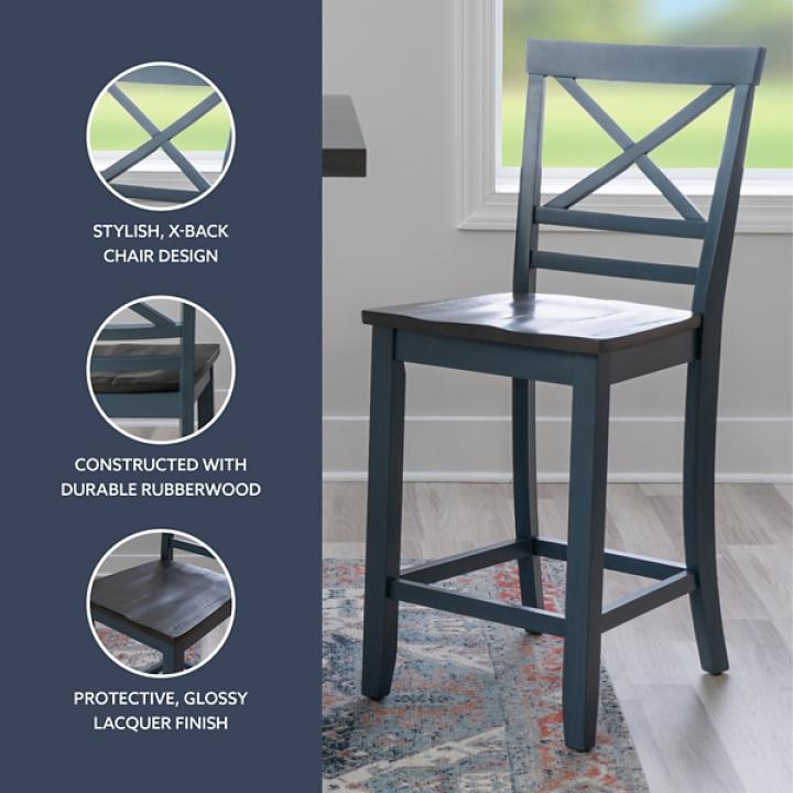 Blue and Gray Wood Aliza Counter Stools, Set of 2