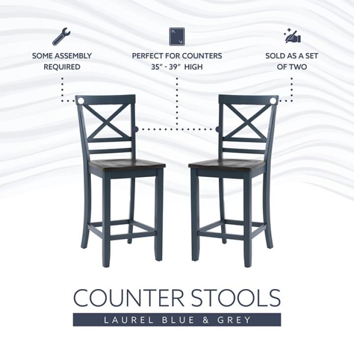 Blue and Gray Wood Aliza Counter Stools, Set of 2
