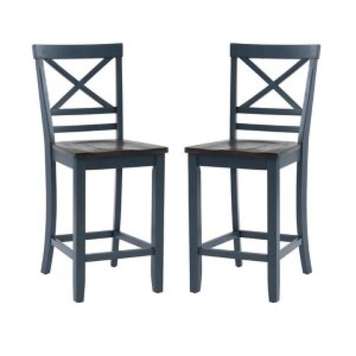 Blue and Gray Wood Aliza Counter Stools, Set of 2