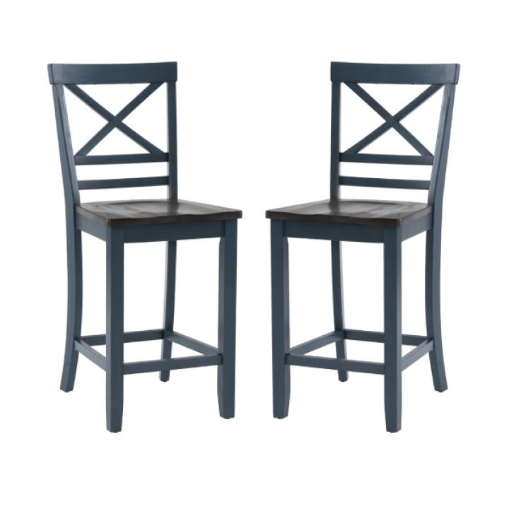 Blue and Gray Wood Aliza Counter Stools, Set of 2
