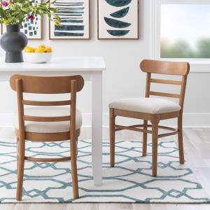 Cream Upholstered Wood Dining Chairs, Set of 2