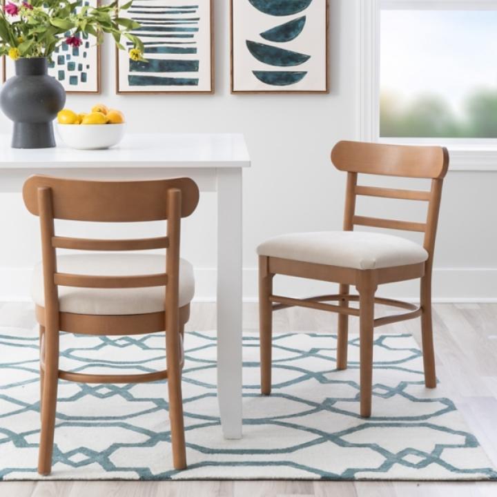 Cream Upholstered Wood Dining Chairs, Set of 2