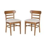 Cream Upholstered Wood Dining Chairs, Set of 2