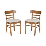 Cream Upholstered Wood Dining Chairs, Set of 2