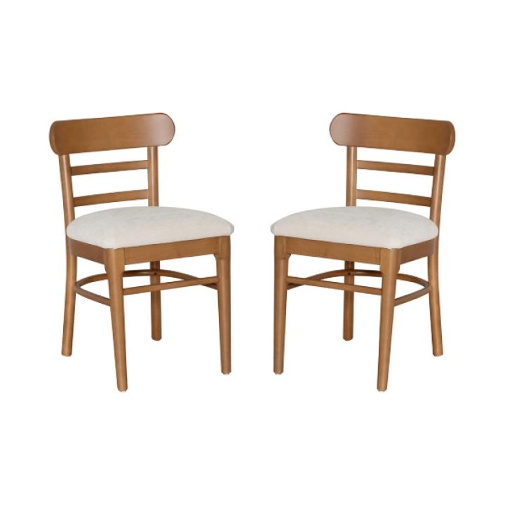 Cream Upholstered Wood Dining Chairs, Set of 2