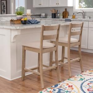 Rustic Graywash Wood Upholstered Counter Stool