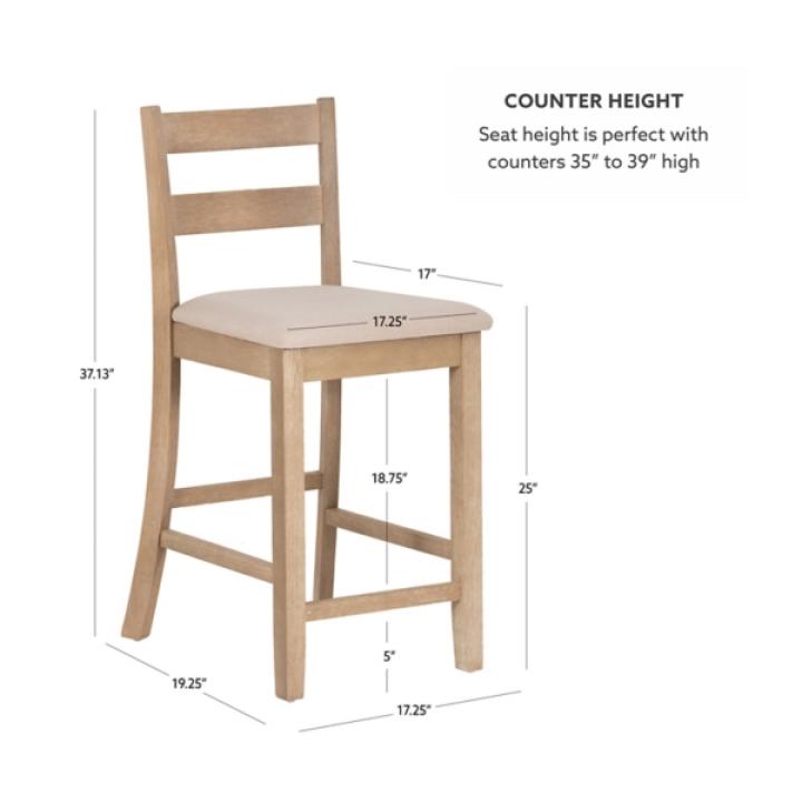 Rustic Graywash Wood Upholstered Counter Stool