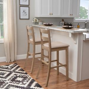 Rustic Graywash Wood Upholstered Bar Stool