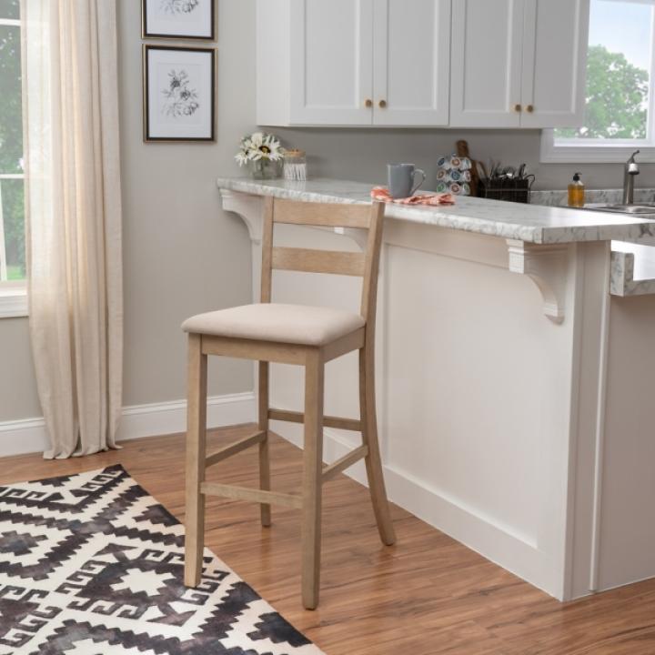 Rustic Graywash Wood Upholstered Bar Stool