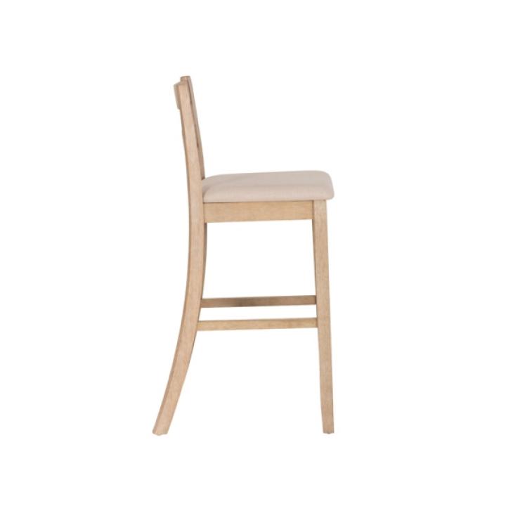 Rustic Graywash Wood Upholstered Bar Stool