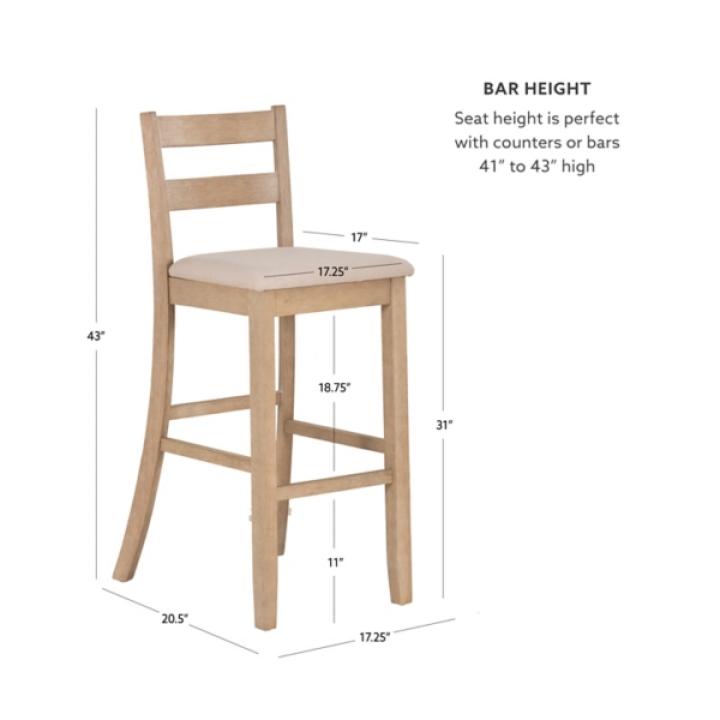 Rustic Graywash Wood Upholstered Bar Stool